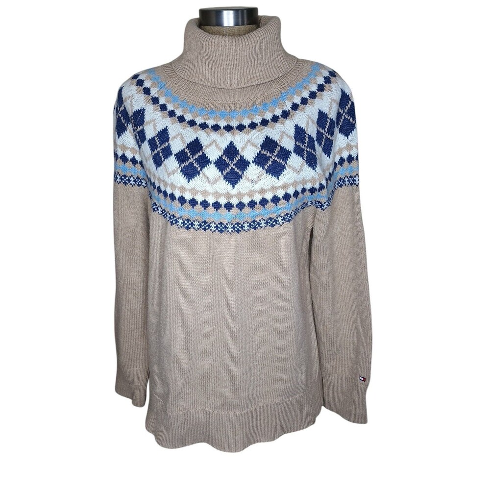 Tommy Hilfiger Fair Isle Sweater Women's Sz XL Oatmeal Blue
